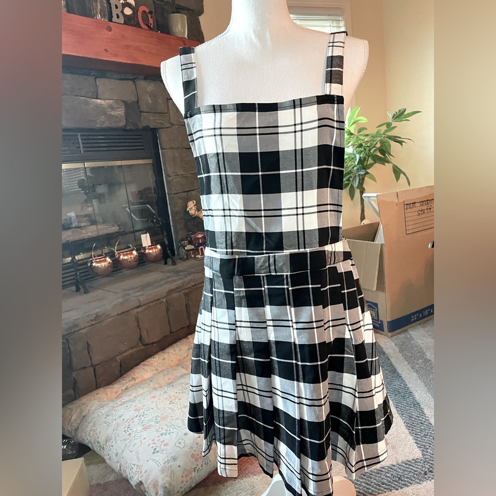 Black and White Plaid Apron Pinafore Dress